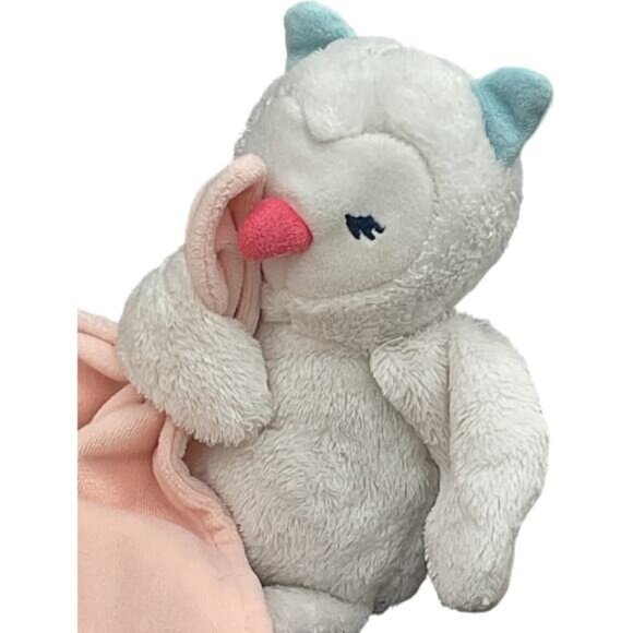 Carters Baby Lovey Security Blanket Pink & White Plush Owl Rattle - Picture 1 of 4